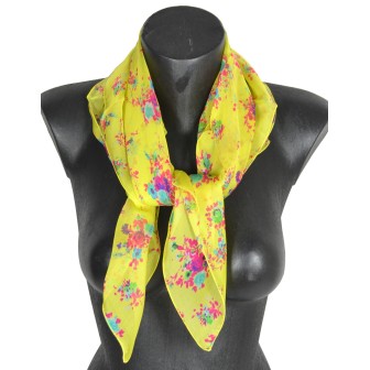 Carré de soie Bouquet jaune fabriqué en France