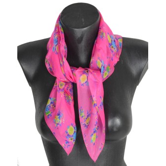 Carré de soie Bouquet rose fabriqué en France