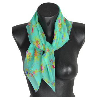 Carré de soie Bouquet turquoise fabriqué en France