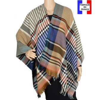 Poncho laine Enora bleu made in France