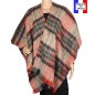 Poncho mohair ecossais rouge et beige fabriqué en France