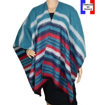 Poncho Arlesienne turquoise-rouge made in France