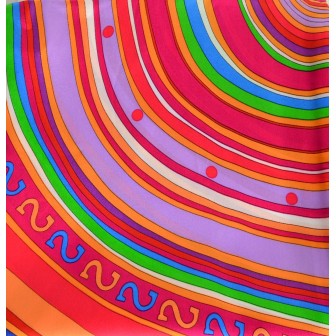 Carré soie blanc cercles multicolores