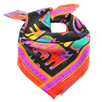 Petit carré de soie chats fond noir