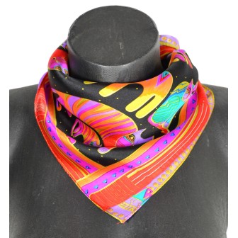 Petit carré de soie chats fond noir