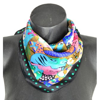 Petit carré de soie têtes de chat vs bleu