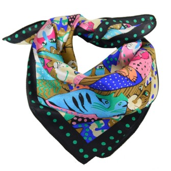 Petit carré de soie têtes de chat vs bleu