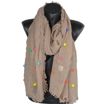 Echarpe beige à petites boules multicolores