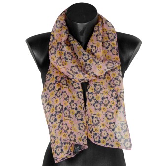 Foulard en soie Flowers rose poudré fabriqué en France