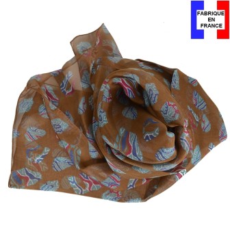 Foulard en soie Empreintes marron fabriqué en France