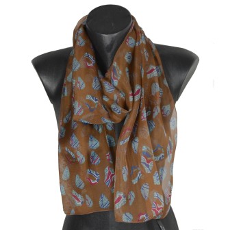 Foulard en soie Empreintes marron fabriqué en France