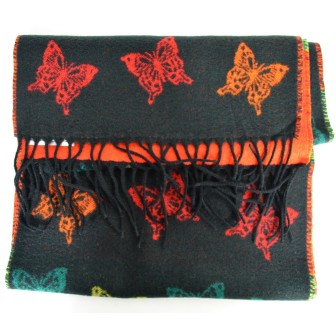 Echarpe cashcryl Papillon - noire et orange Made in France