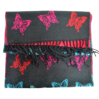 Echarpe cashcryl Papillon - noire et turquoise Made in France