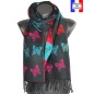 Echarpe cashcryl Papillon - noire et turquoise Made in France
