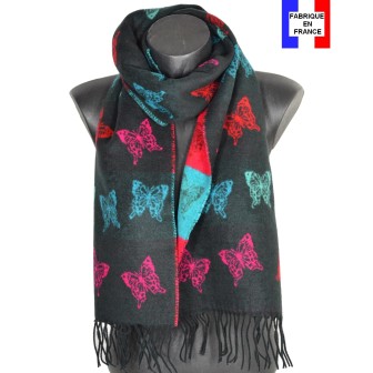 Echarpe cashcryl Papillon - noire et turquoise