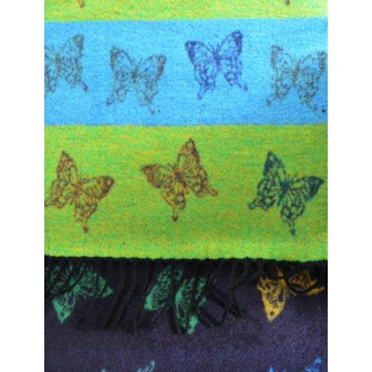 Echarpe cashcryl Papillon - bleue et verte Made in France