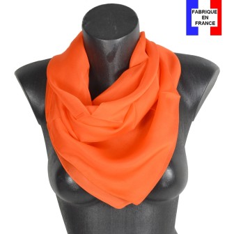 Grand carré mousseline orange fabriqué en France