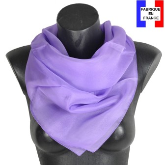 Grand carré mousseline mauve fabriqué en France