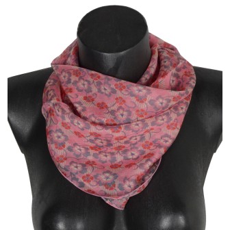 Carré de soie Flowers rose fabriqué en France