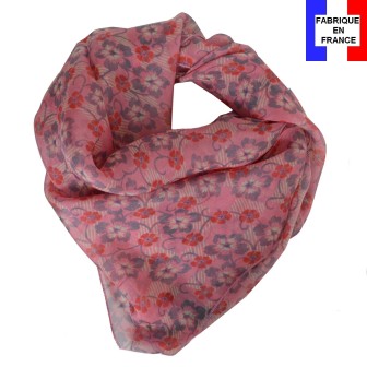 Carré de soie Flowers rose fabriqué en France