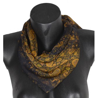 Carré de soie Palmettes jaune fabriqué en France