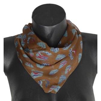 Carré de soie Emprunte marron fabriqué en France