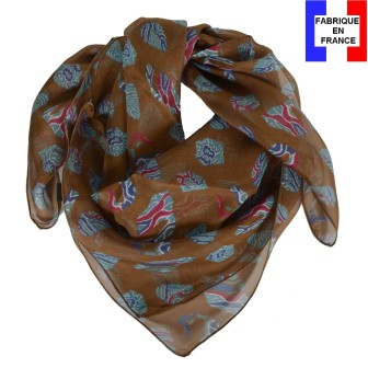 Carré de soie Emprunte marron fabriqué en France