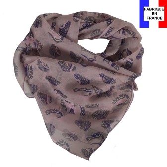 Carré de soie Emprunte rose fabriqué en France