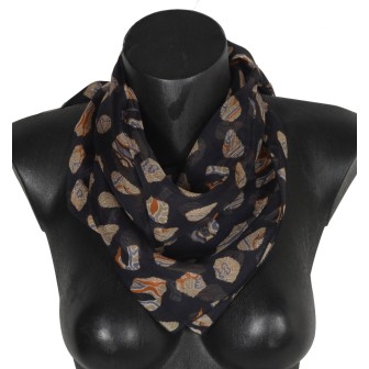 Carré de soie Emprunte noir fabriqué en France