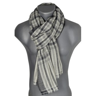 Pashmina homme en cachemire noir et écru