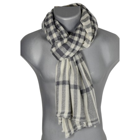 Pashmina homme en cachemire noir et écru