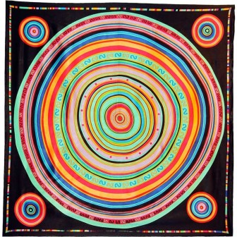 Carré soie noir cercles multicolore