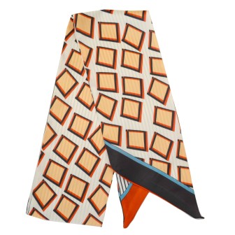 Foulard tête poignet blanc carrés oranges