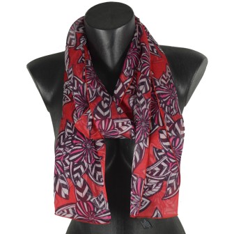 Foulard en soie fleurs tropicales rouge fabriqué en France