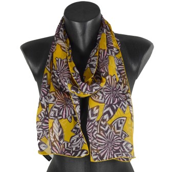 Foulard en soie fleurs tropicales jaune fabriqué en France