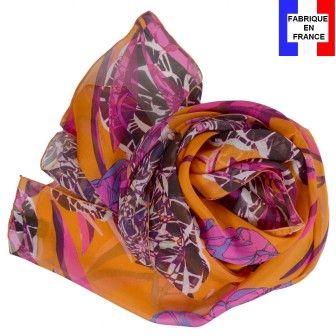 Foulard en soie Belle fleur orange fabriqué en France