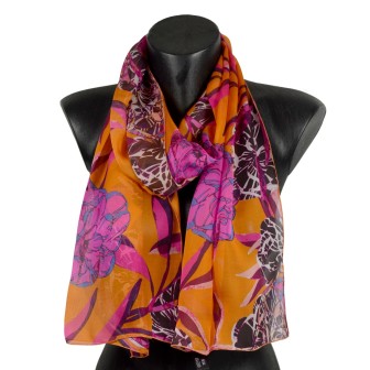 Foulard en soie Belle fleur orange fabriqué en France