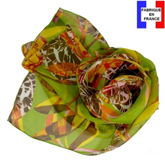 Foulard en soie Belle fleur vert fabriqué en France