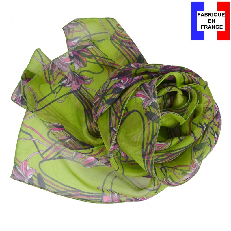 Foulard en soie Ondulation vert fabriqué en France