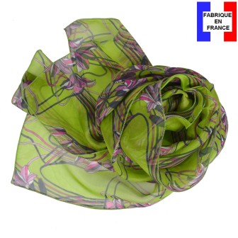 Foulard en soie Ondulation vert fabriqué en France