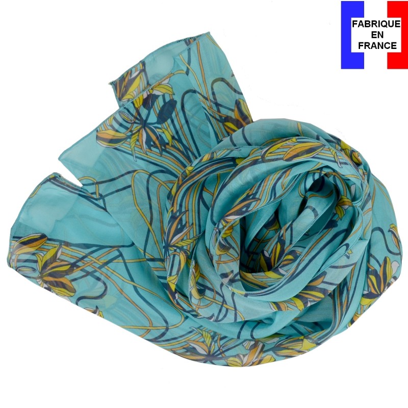 Foulard en soie Ondulation ciel fabriqué en France