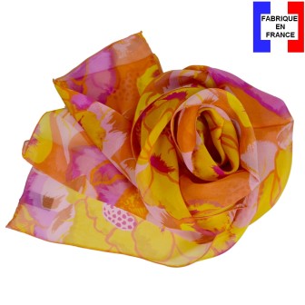 Foulard en soie Pivoine jaune fabriqué en France