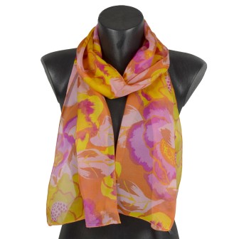 Foulard en soie Pivoine jaune fabriqué en France