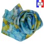 Foulard en soie Pivoine bleu fabriqué en France