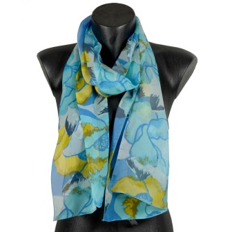 Foulard en soie Pivoine bleu fabriqué en France