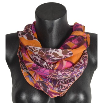 Carré de soie Belle fleur orange fabriqué en France