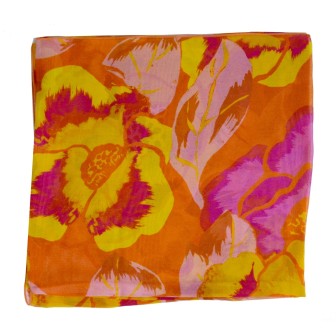 Carré de soie Pivoine jaune fabriqué en France