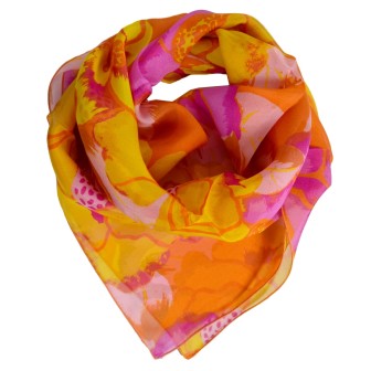 Carré de soie Pivoine jaune fabriqué en France