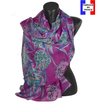 Etole soie Belle fleur rose fabriquée en France