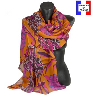 Etole soie Belle fleur orange fabriquée en France